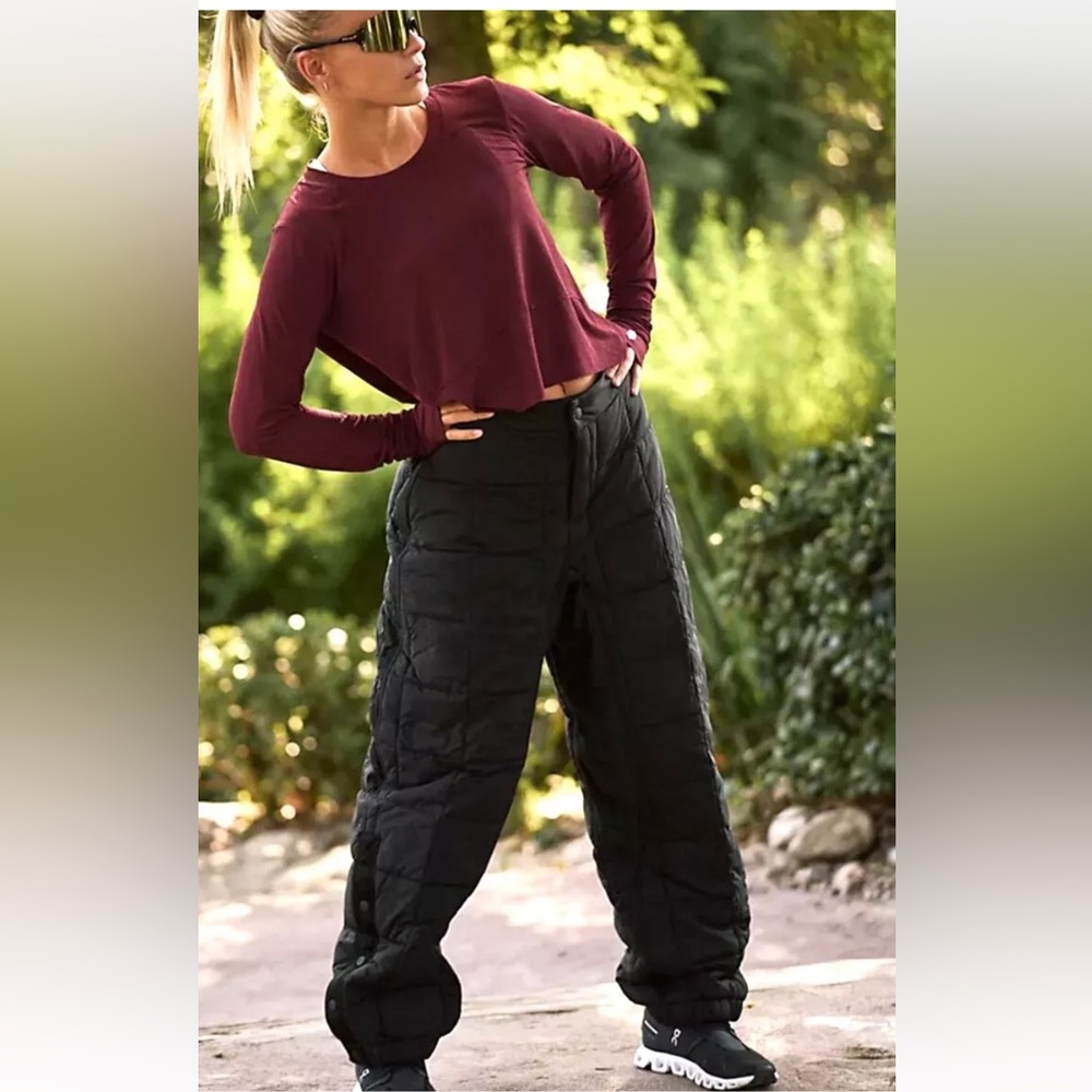 Free People Movement Pippa Packable Puffer Pants Elastic Snaps Nylon Black